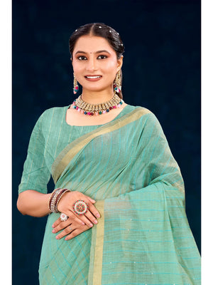 Peachmode Green Cotton Blend Varnika Cotton Saree - Image 2