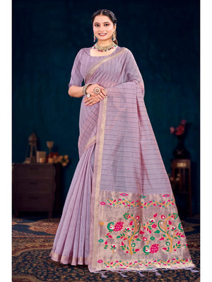 Peachmode Purple Cotton Blend Varnika Cotton Saree - Image 1