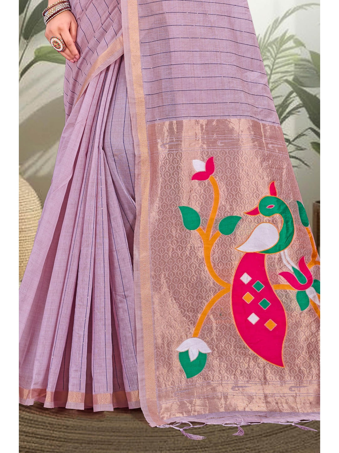 Peachmode Purple Cotton Blend Varnika Cotton new_3 Saree - Image 3