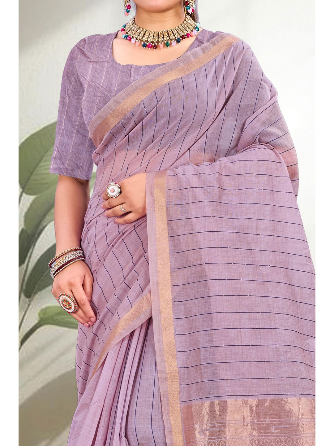 Peachmode Purple Cotton Blend Varnika Cotton new_3 Saree - Image 4
