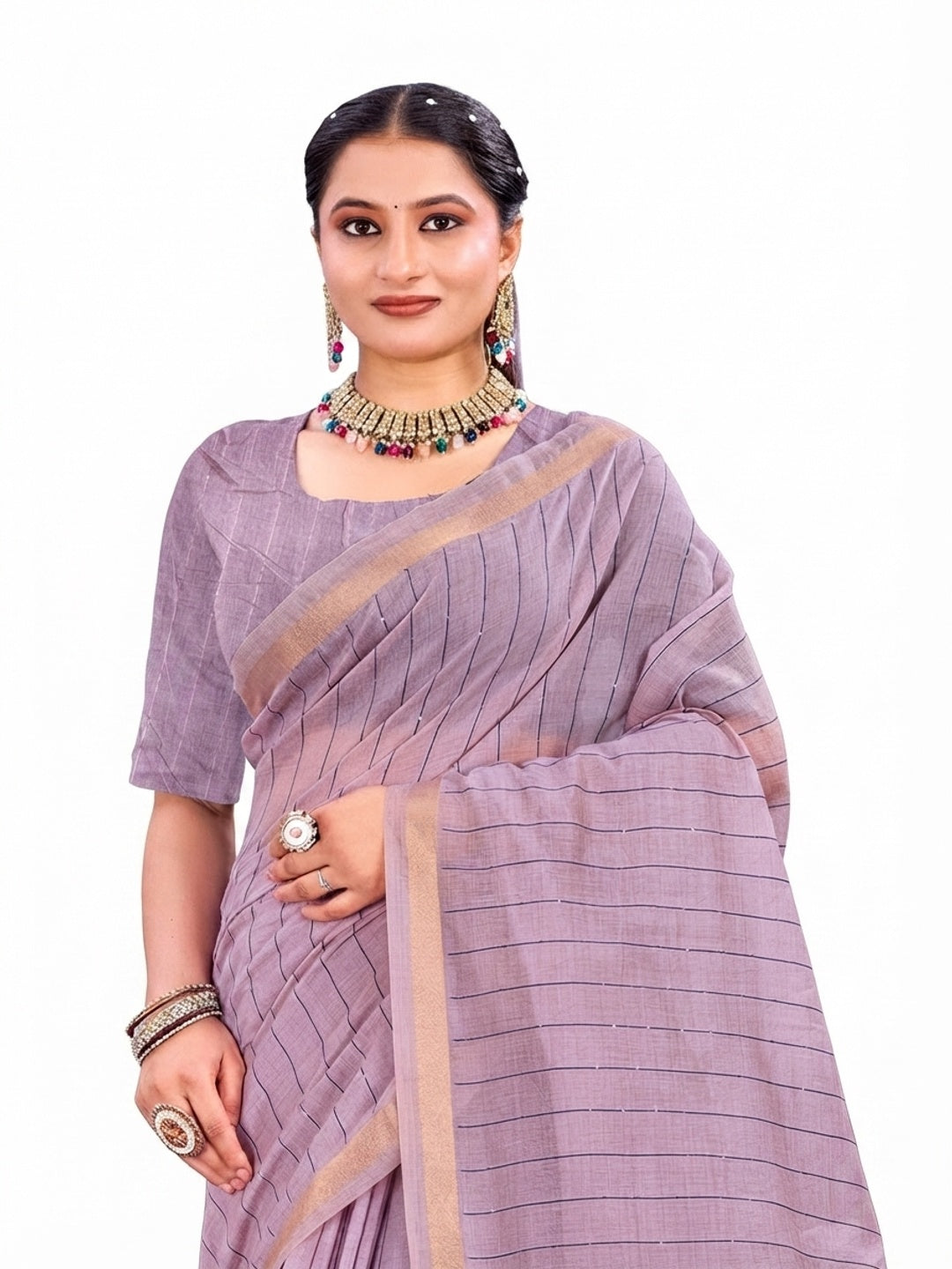 Peachmode Purple Cotton Blend Varnika Cotton new_3 Saree - Image 5