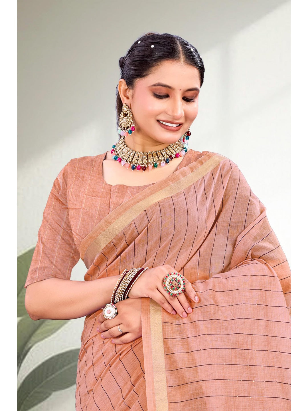 Peachmode Peach Cotton Blend Varnika Cotton new_3 Saree - Image 2