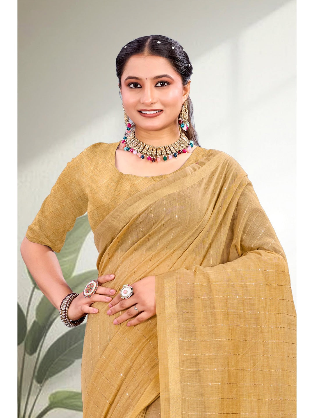 Peachmode Yellow Cotton Blend Varnika Cotton new 3 Saree - Image 2