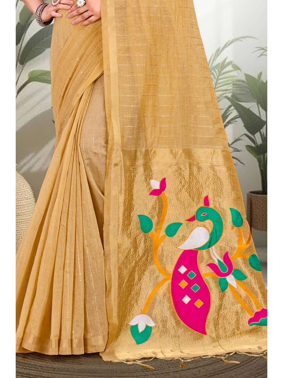 Peachmode Yellow Cotton Blend Varnika Cotton new 3 Saree - Image 3