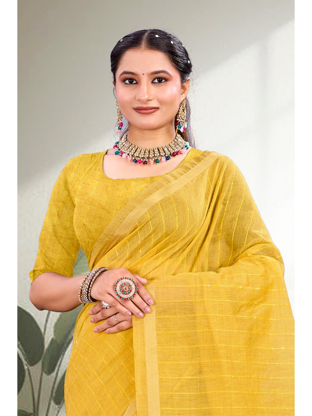 Peachmode Yellow Cotton Blend Varnika Cotton new_3 Saree - Image 2