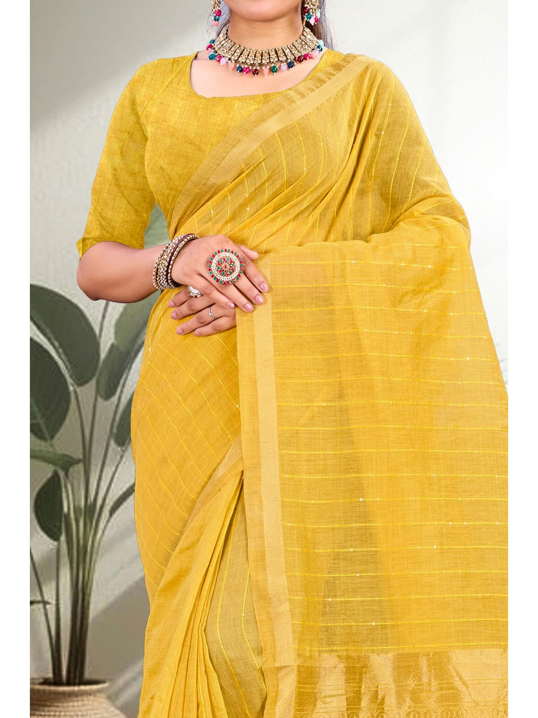 Peachmode Yellow Cotton Blend Varnika Cotton new_3 Saree - Image 4