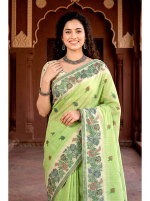 Peachmode Green Cotton Blend Vasundhara Saree - Image 2