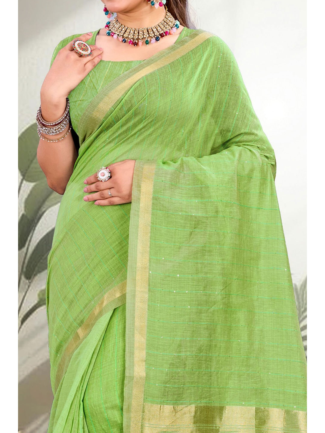 Peachmode Green Cotton Blend Varnika Cotton new_3 Saree - Image 4