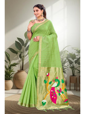 Peachmode Green Cotton Blend Varnika Cotton new_3 Saree - Image 1