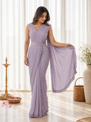 5Gorgeous Lavender Ready-to-Wear Partywear Saree in Imported Lycra Fabric for Effortless Glam - Image 1
