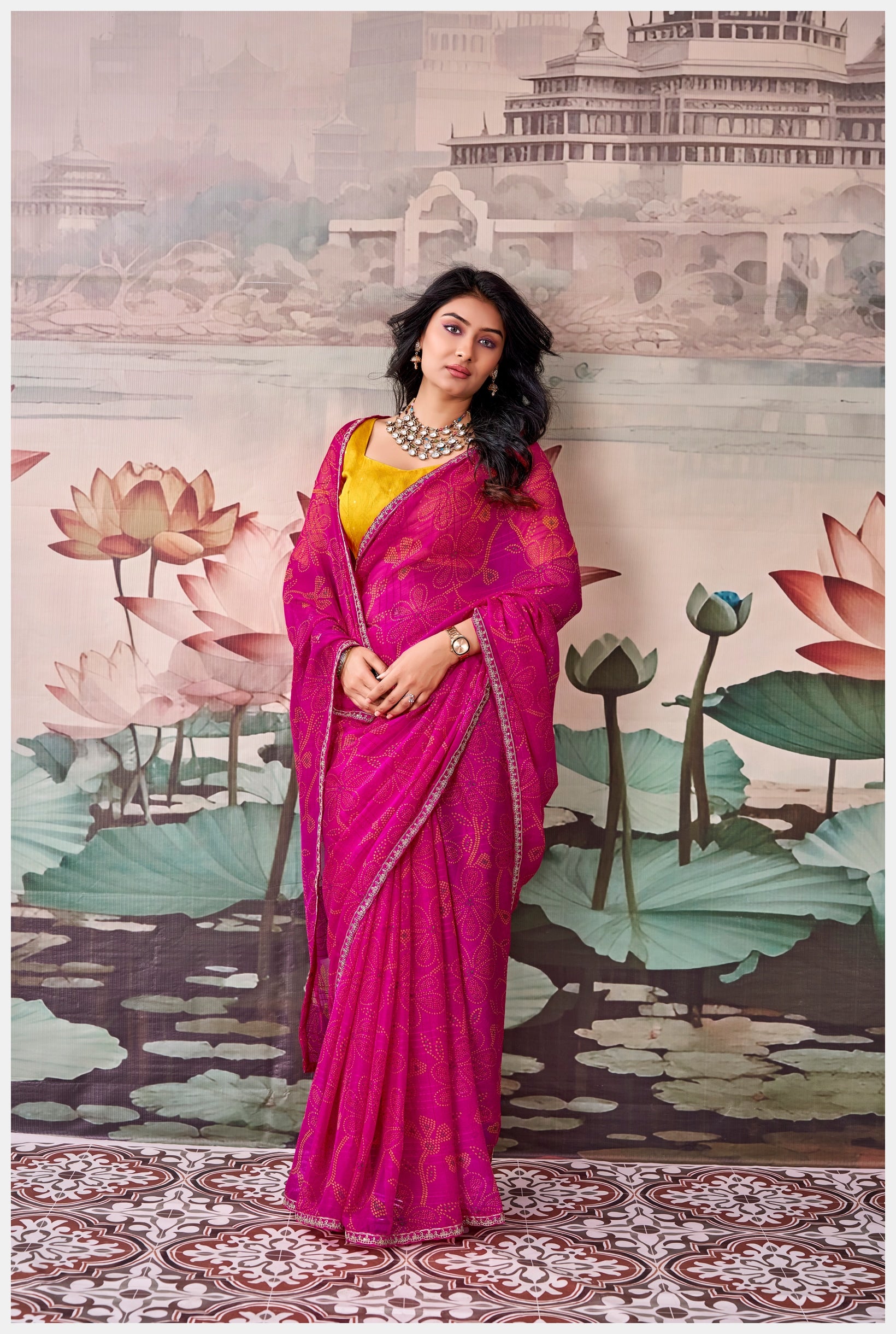 Peachmode Magenta Raj Mahal Embroidered Saree - Image 3