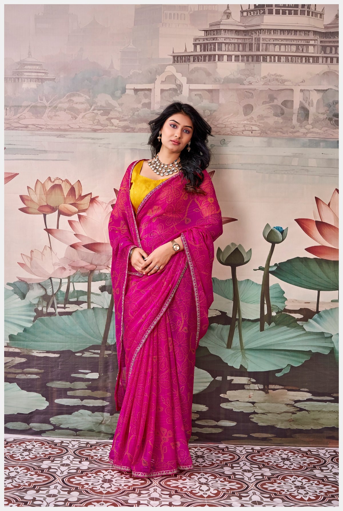 Peachmode Magenta Raj Mahal Embroidered Saree - Image 3