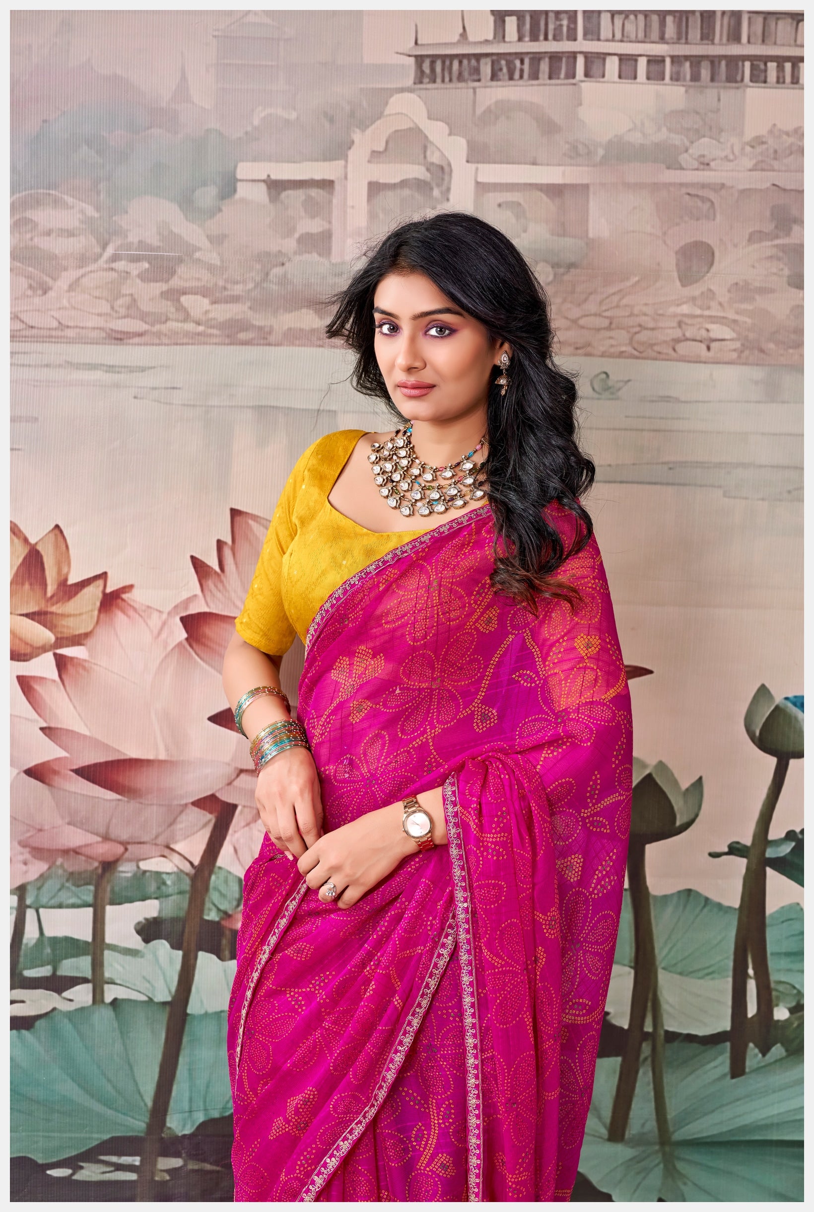 Peachmode Magenta Raj Mahal Embroidered Saree - Image 4