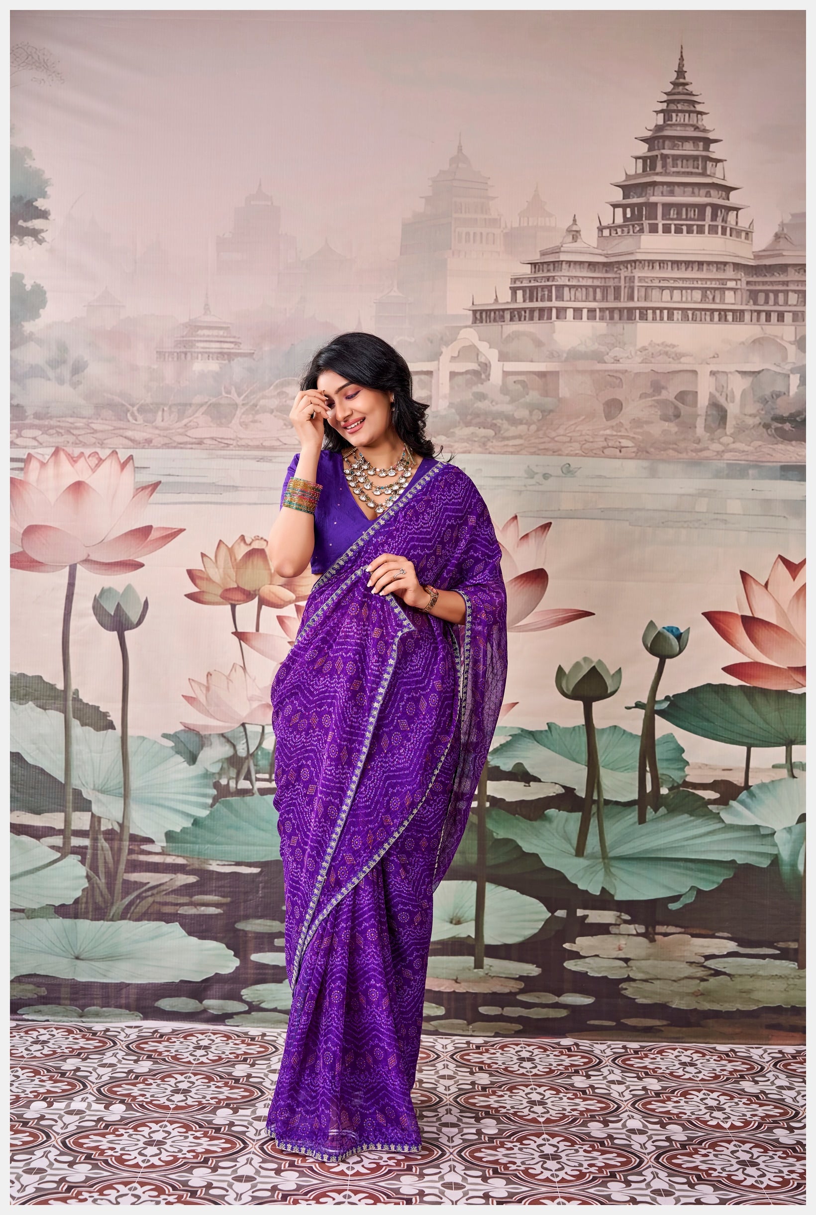 Peachmode Purple Raj Mahal Embroidered Saree - Image 3