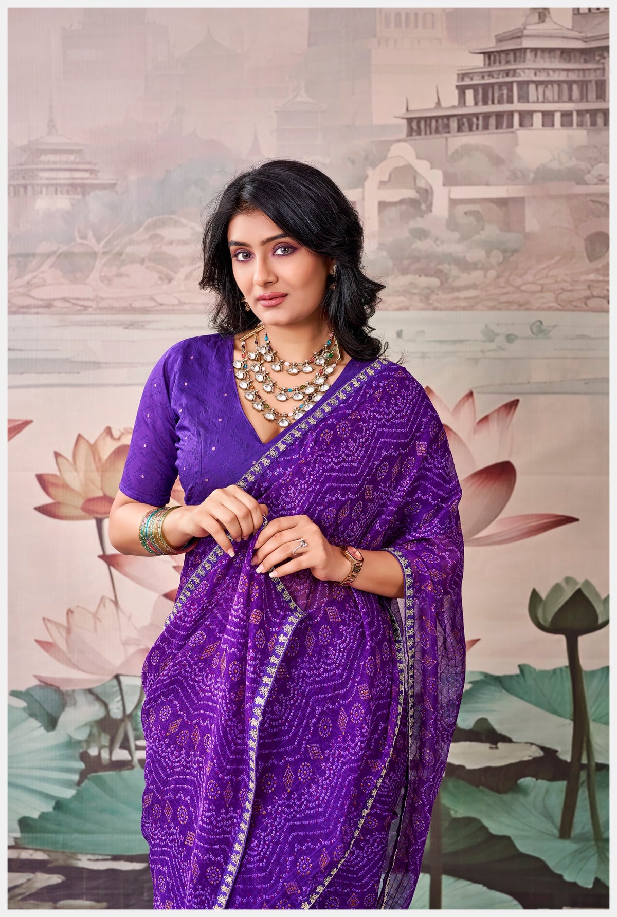 Peachmode Purple Raj Mahal Embroidered Saree - Image 4