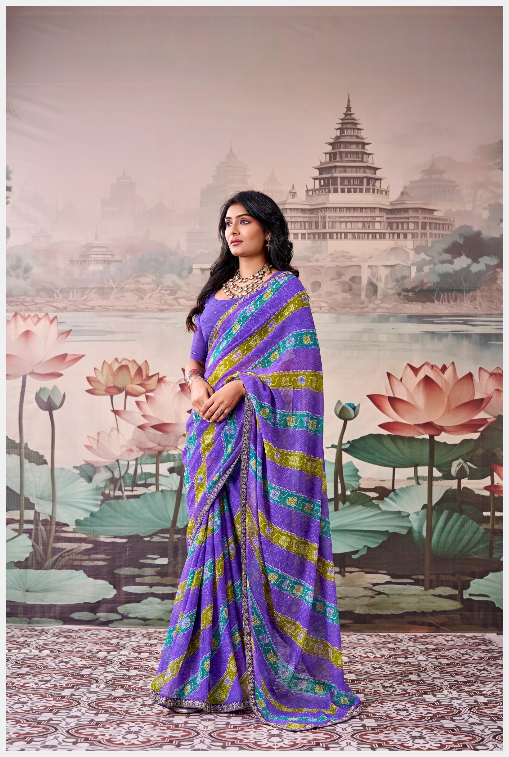Peachmode Purple Raj Mahal Embroidered Saree - Image 2