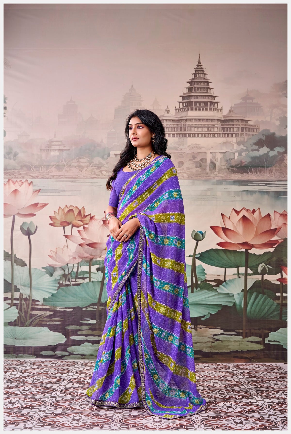 Peachmode Purple Raj Mahal Embroidered Saree - Image 2
