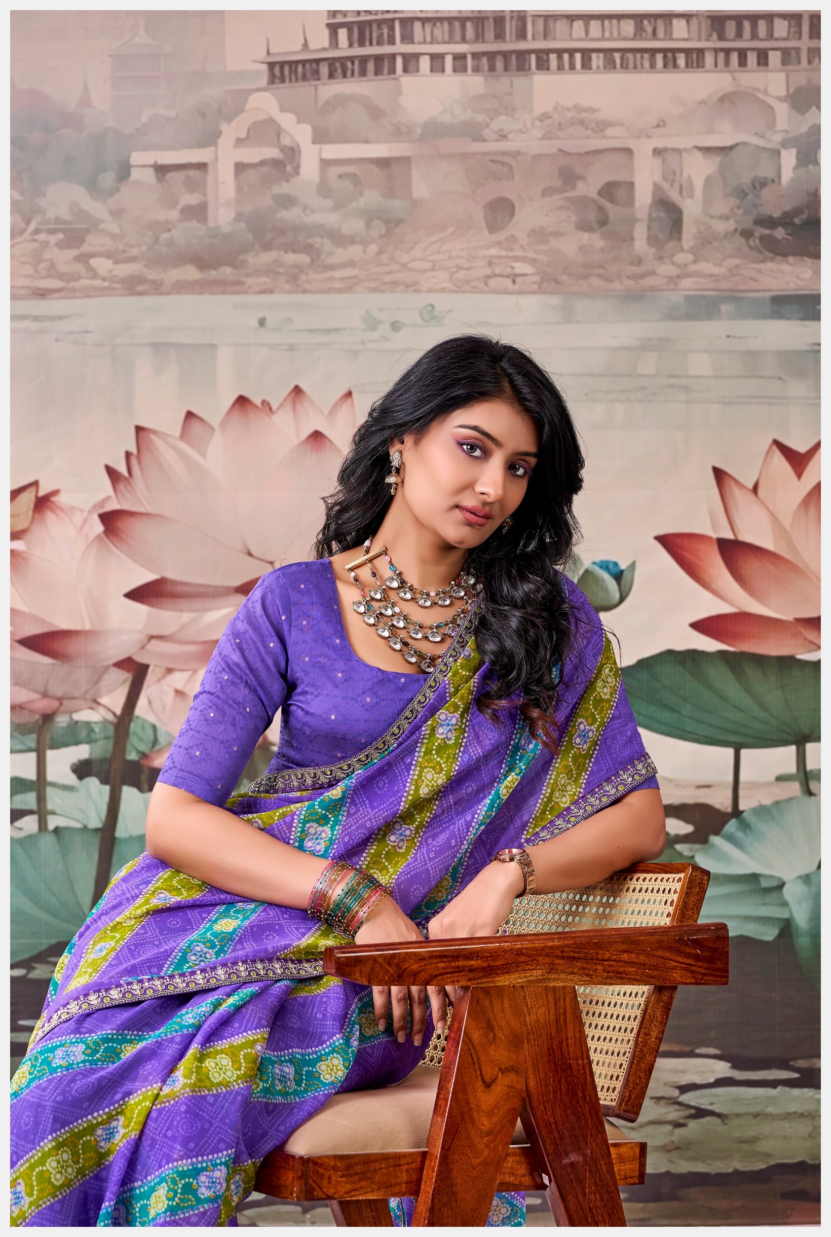 Peachmode Purple Raj Mahal Embroidered Saree - Image 4