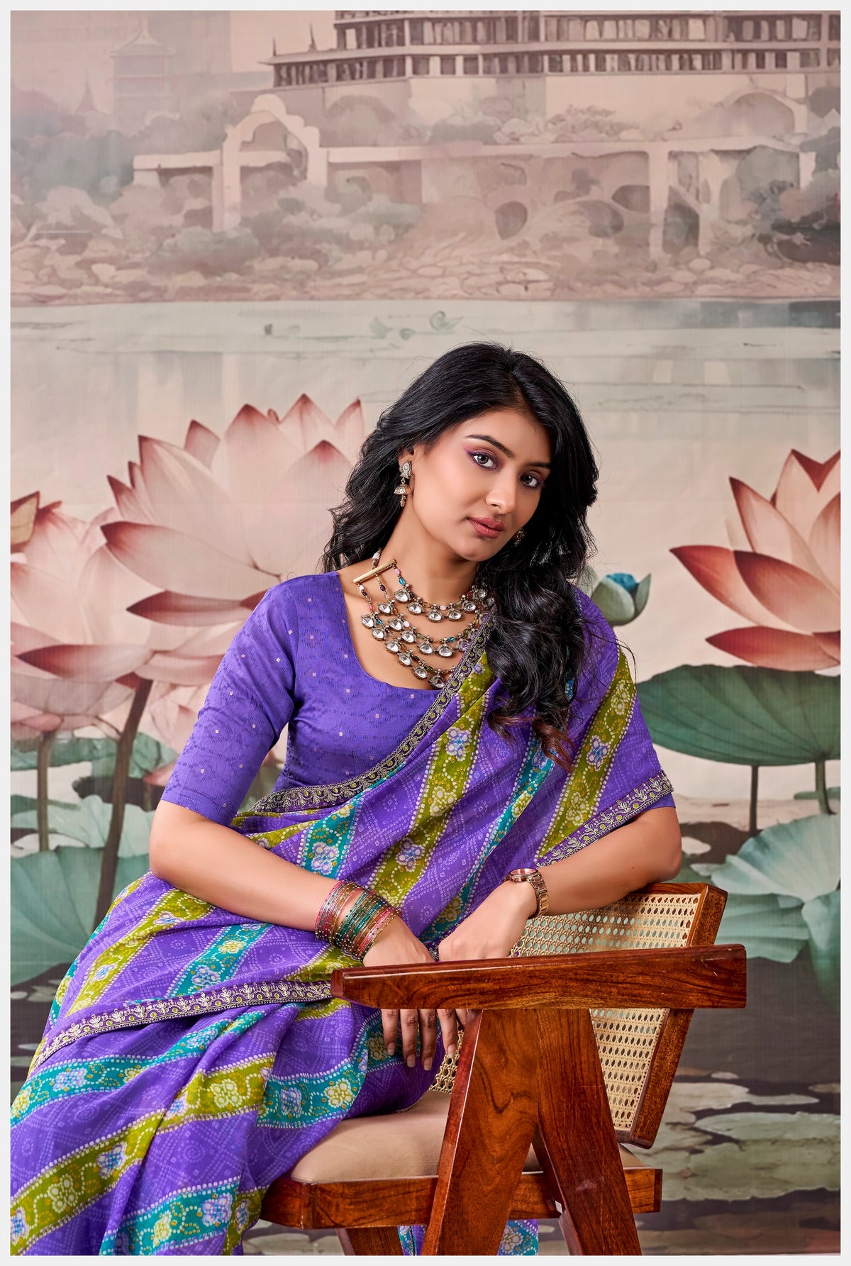 Peachmode Purple Raj Mahal Embroidered Saree - Image 4