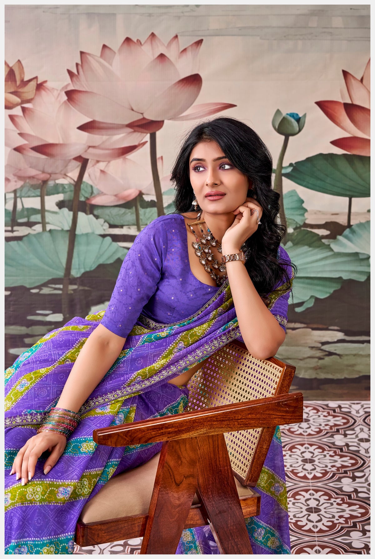 Peachmode Purple Raj Mahal Embroidered Saree - Image 5