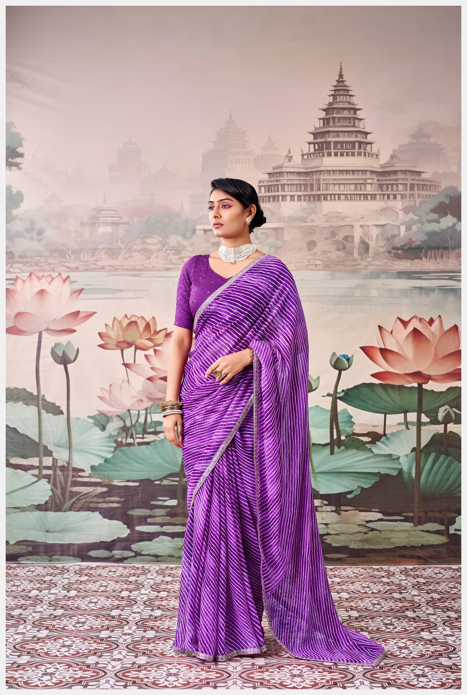 Peachmode Purple Raj Mahal Embroidered Saree - Image 3