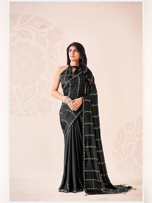 Peachmode Black Pratima Embroidered Saree - Image 1