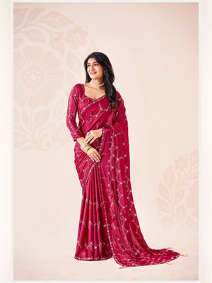 Peachmode Pink Pratima Embroidered Saree - Image 1