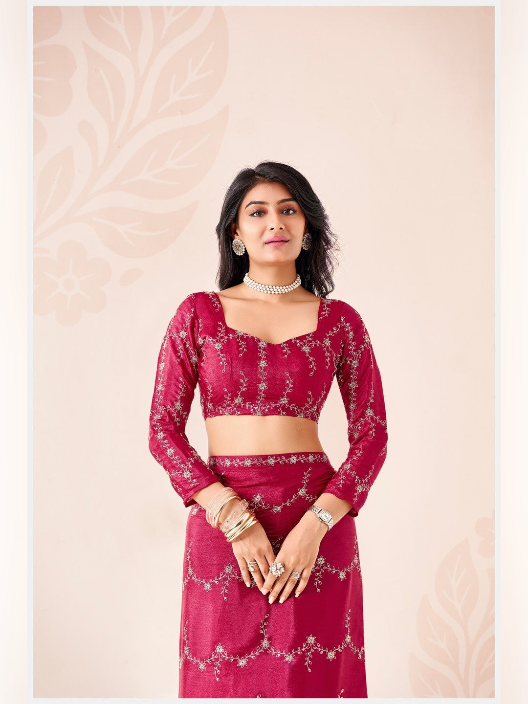 Peachmode Pink Pratima Embroidered Saree - Image 2