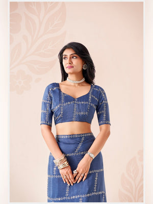 Peachmode Blue Pratima Embroidered Saree - Image 2