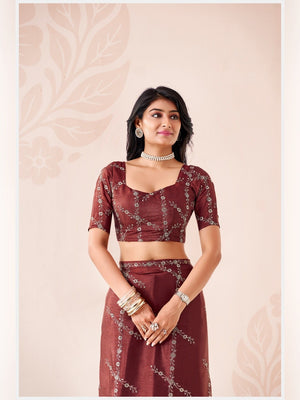 Peachmode Maroon Pratima Embroidered Saree - Image 2