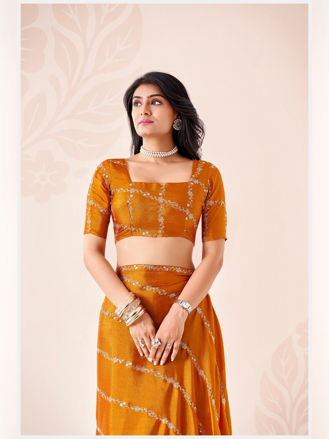 Peachmode Yellow Pratima Embroidered Saree - Image 2