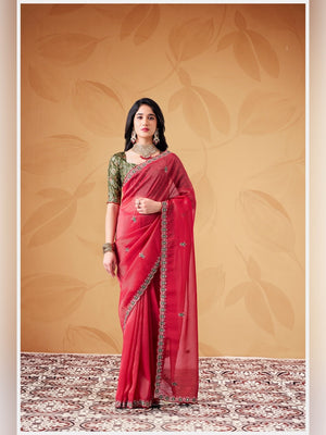 Peachmode Pink Celestial 2 Embroidered Saree - Image 1