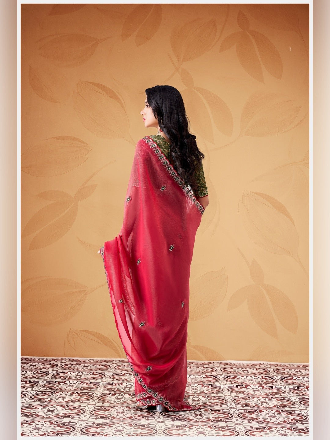 Peachmode Pink Celestial 2 Embroidered Saree - Image 3