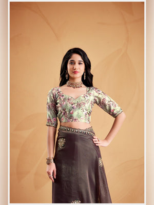 Peachmode Brown Celestial 2 Embroidered Saree - Image 2