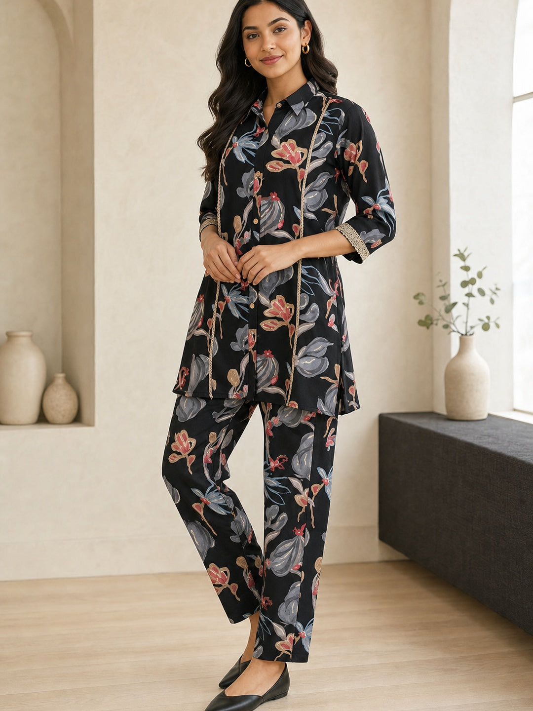 Black Rayon Printed Co-ord Set - Image 3