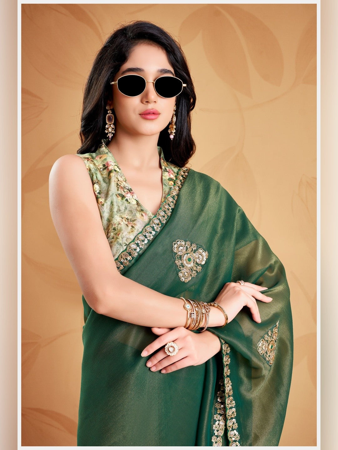 Peachmode Green Celestial 2 Embroidered Saree - Image 5