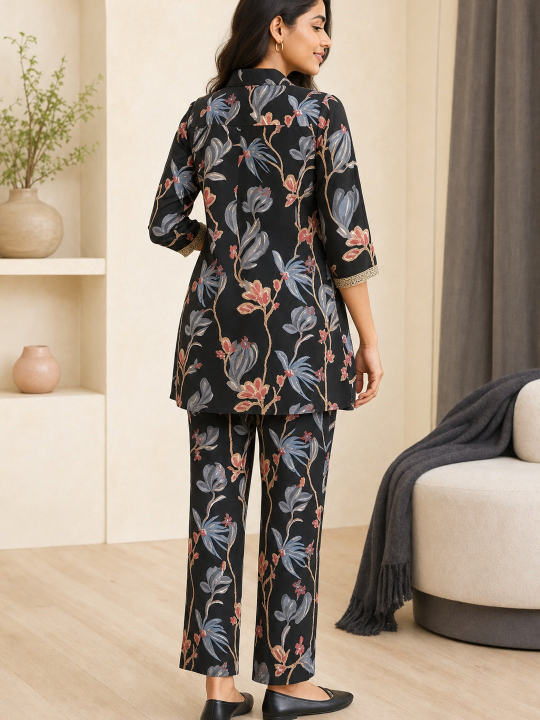 Black Rayon Printed Co-ord Set - Image 4
