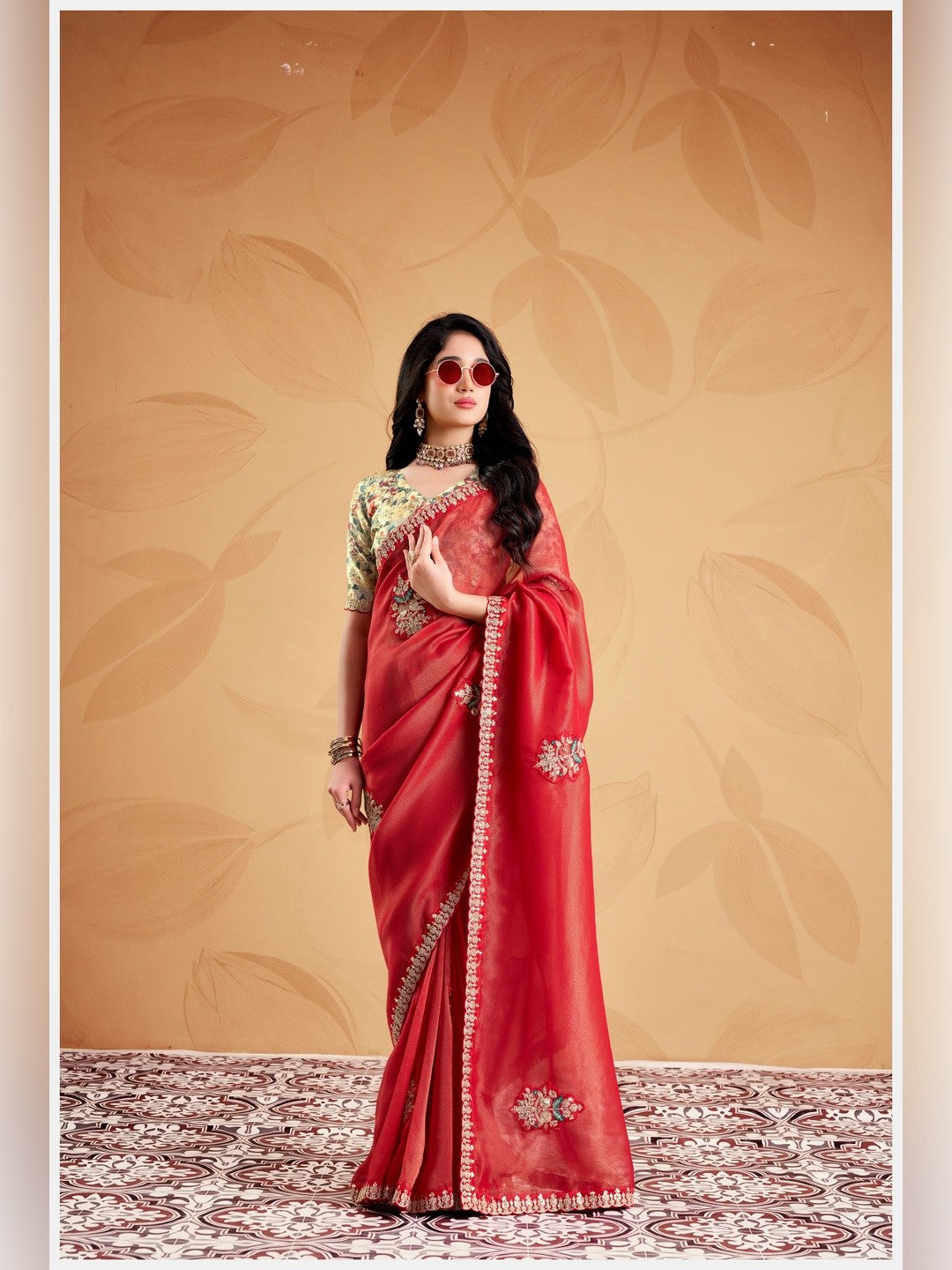 Peachmode Red Celestial 2 Embroidered Saree - Image 1