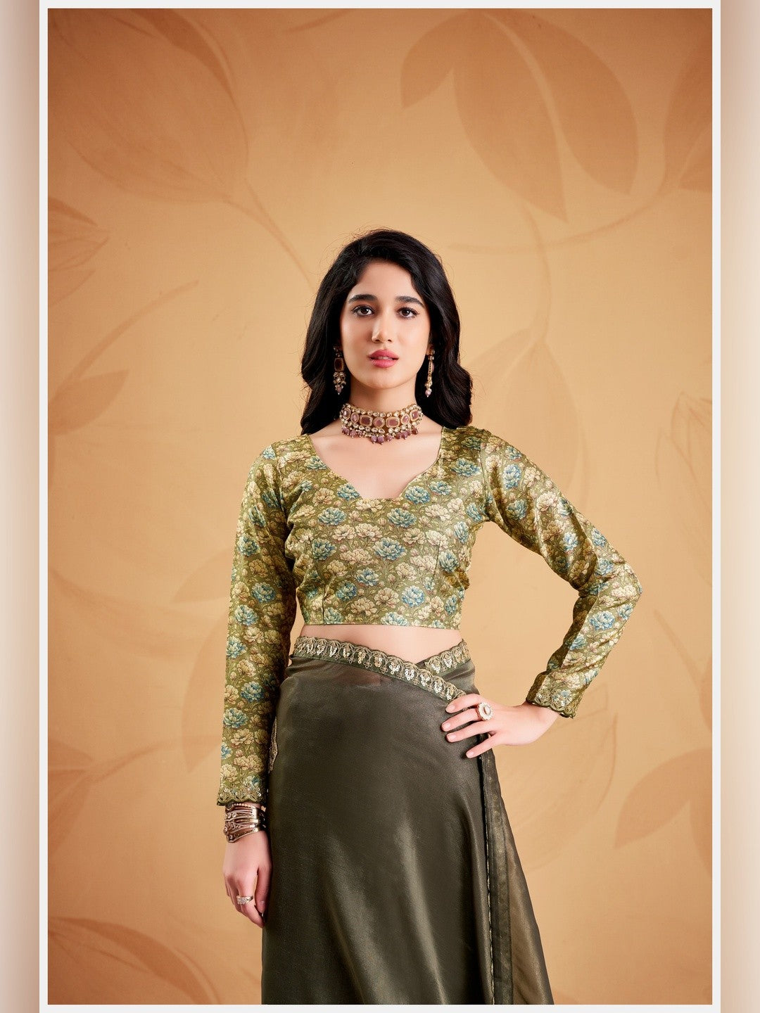 Peachmode Olive Celestial 2 Embroidered Saree - Image 2