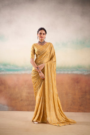Peachmode Gold Parinay Embroidered Saree - Image 1