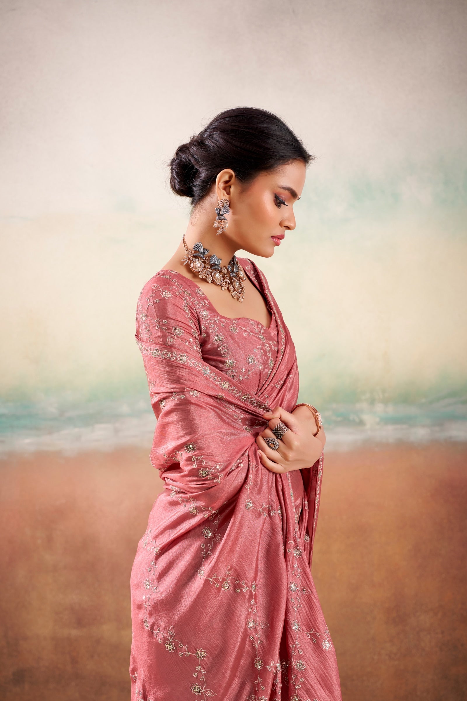 Peachmode Pink Parinay Embroidered Saree - Image 3