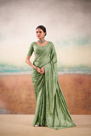 Peachmode Green Parinay Embroidered Saree - Image 1