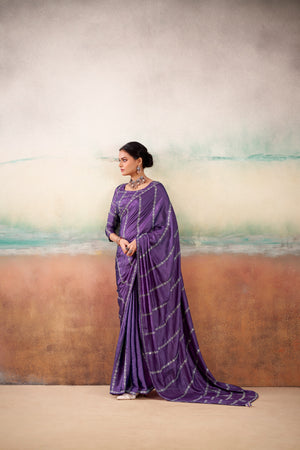 Peachmode Purple Parinay Embroidered Saree - Image 2