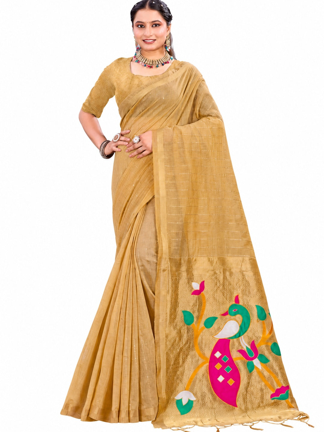 Peachmode Yellow Cotton Blend Varnika Cotton new 3 Saree - Image 5
