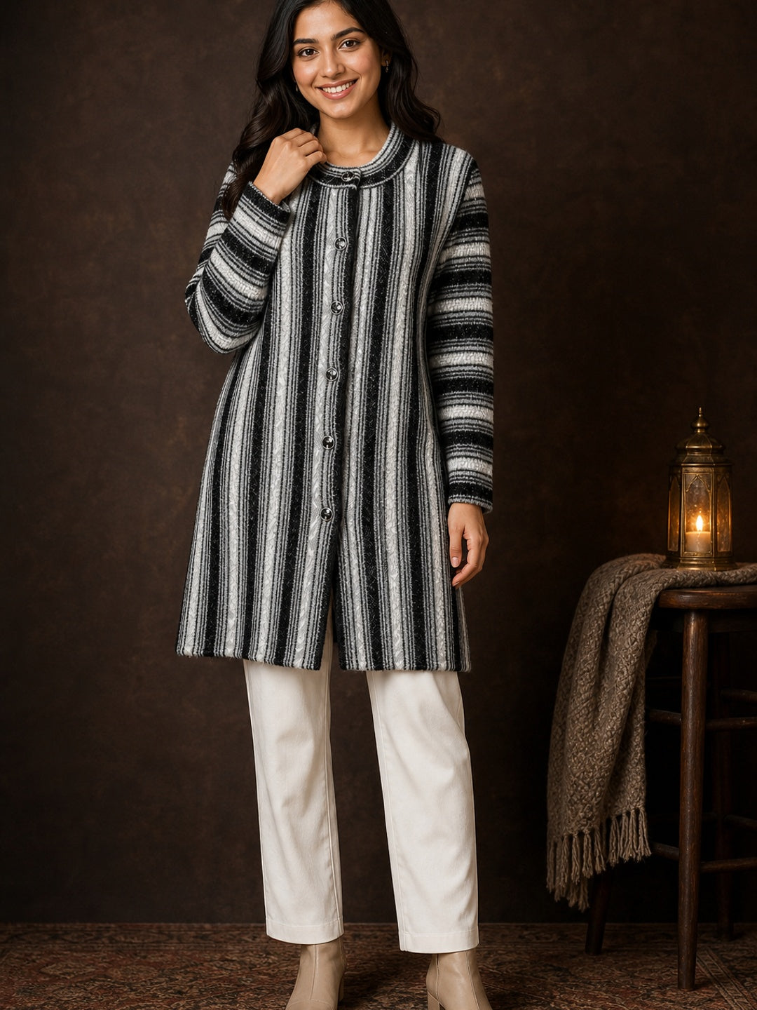 Cozy Black Woven Wool Cardigan Designed for Comfortable Winter Layering - Image 1
