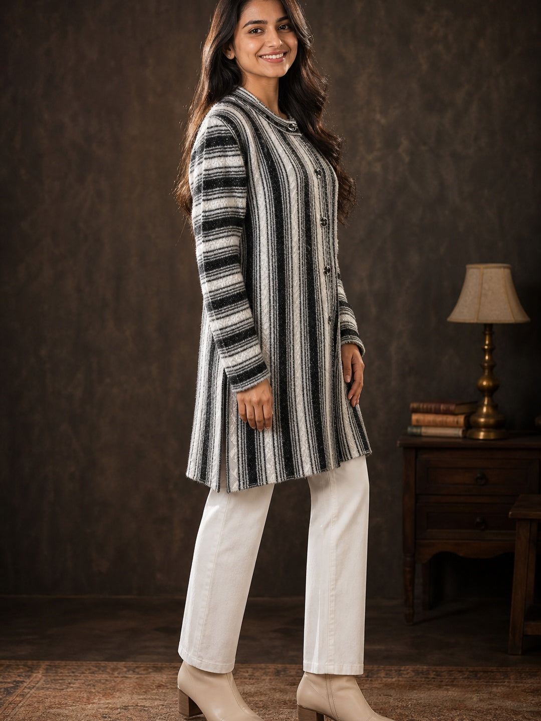 Cozy Black Woven Wool Cardigan Designed for Comfortable Winter Layering - Image 3