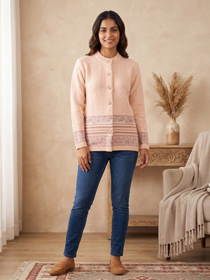Peach Comfort Woven Wool Cardigan Designed For Comfortable Winter Layering - Image 1