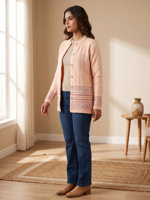 Peach Comfort Woven Wool Cardigan Designed For Comfortable Winter Layering - Image 2