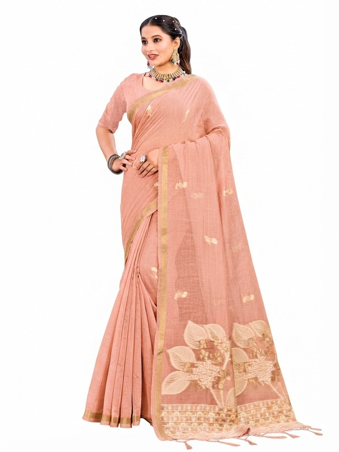 Peachmode Peach Cotton Blend Varnika Cotton Saree - Image 7