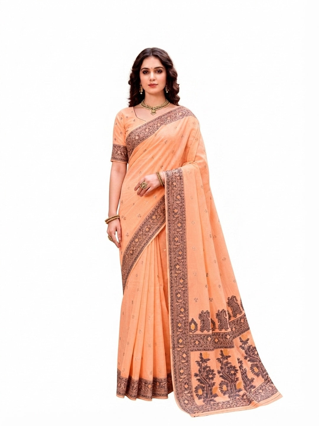 Peachmode Peach Cotton Blend Urvi Cotton Saree - Image 7